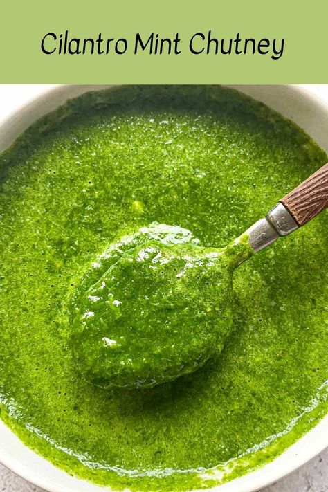 This spicy and herbaceous cilantro mint chutney is the perfect Indian condiment to spread on sandwiches, dip your samosas in, and drizzle over chaat! Mint Chutney Recipe, Ministry Of Curry, Green Chutney Recipe, Indian Chutney Recipes, Coriander Chutney, Cilantro Chutney, Mint Chutney, Mint Sauce, Chutney Recipe