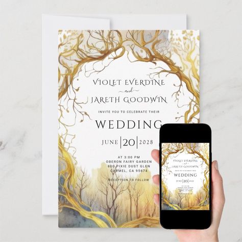 Enchanted Themed Invitation, Wedding Invitations Forest Theme, Magic Theme Wedding, Woodland Fairy Wedding Invitations, Fairy Themed Wedding Invitation, Wedding Invitation Fairytale, Enchanted Forest Wedding Invitation, Wedding Invitations Enchanted Forest, Mystical Wedding Invitations