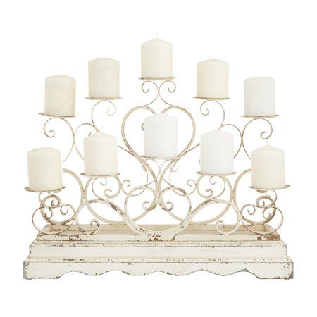 Living Room Fake Fireplace, French Country Candle Holders, Iron Decor Ideas, Distressed Candle Holders, Scrollwork Pattern, Country Candle, Metal Candelabra, Iron Candle Holders, Home Decor Storage