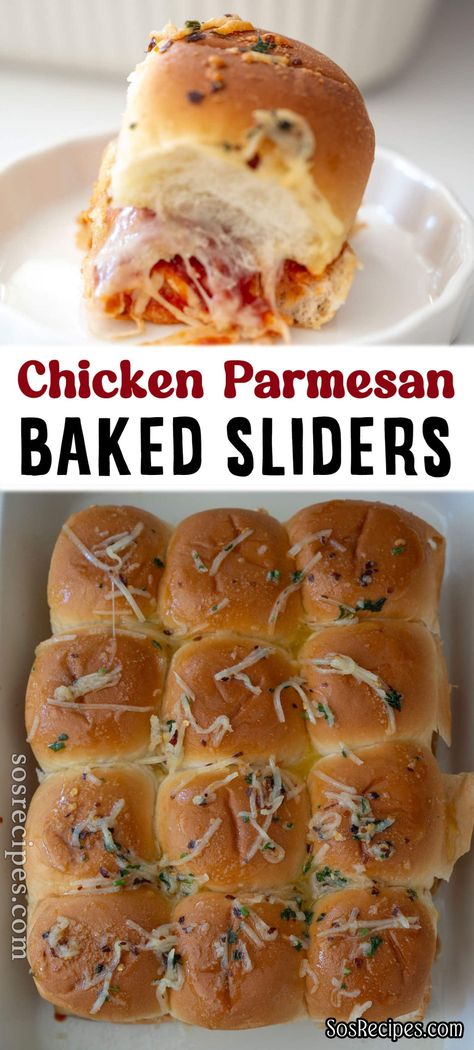 Looking for a recipe that will satisfy both kids and adults? These Chicken Parmesan Sliders on Hawaiian rolls are the perfect solution to your dinner dilemma. While Chicken Parmesan is always a hit, turning it into sliders takes it to the next level! Dinner Ideas With Hawaiian Rolls, Baked Chicken Sliders, Slider Ideas Hawaiian Rolls, Easy Party Entrees, Chicken Sliders Recipes Hawaiian Rolls, Chicken Sliders Recipes Kings Hawaiian, Slider Recipes Hawaiian Rolls, Chicken Parmesan Slider, Stuff To Make For Dinner