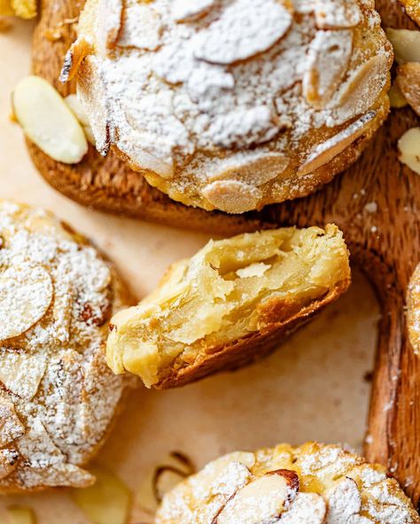 Almond Croissant Cookies - Britney Breaks Bread Best Almond Desserts, Almond Croissant Cookies Food By Remi, Almond Croissant Cookie Recipe, Almond Croissant Tart, Almond Croissant Blondie, Almond Croissant Blondies, Almond Croissant Banana Bread, Almond Baked Goods, Almond Crossaint Cookie