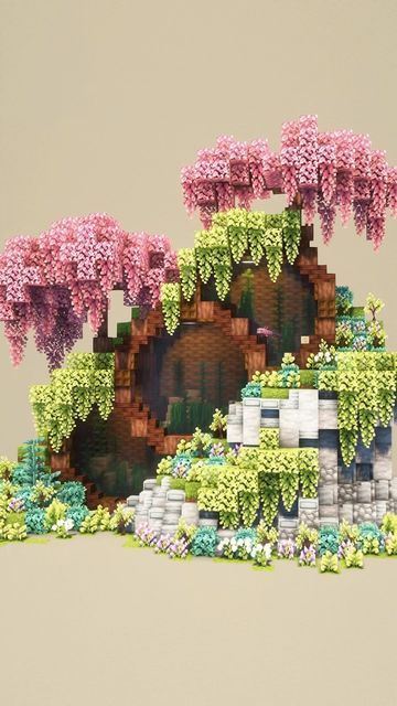 Minecraft Fairy Farm Ideas, Green House Minecraft Tutorial, Mushroom World Minecraft, Fallen Log House Minecraft, Allay Minecraft Houses, Wizard Minecraft Builds, Cute Minecraft Builds No Mods, Minecraft Custom Flowers, Minecraft Giant Cherry Blossom Tree