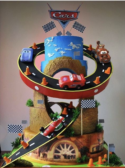 Car Cakes For Boys, Cars Cake Design, Disney Cars Cake, Anti Gravity Cake, Disney Themed Cakes, Queen Cake, Bike Cakes, Car Cakes, 14th Birthday Cakes