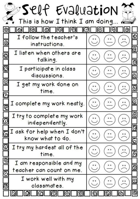 Self assessment checklist Student Self Evaluation, Self Evaluation, Student Self Assessment, Student Reflection, Self Education, Classroom Behavior Management, Behaviour Management, Parent Teacher Conferences, Teacher Conferences