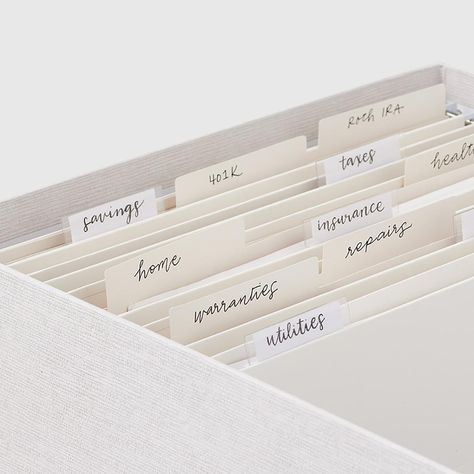 Marie Kondo Calm Letter/Legal File Box | The Container Store Minimalist File Organization, House Paperwork Organization, Organize Files At Work, Aesthetic Filing System, Filing Aesthetic, Aesthetic File Folders, Office Cupboard Organization, File Organizer Ideas, Personal File Organization