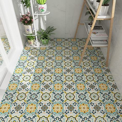 Colourful Floor, Peel And Stick Floor Tiles, Self Adhesive Floor Tiles, House Upstairs, Adhesive Floor Tiles, Stick Floor Tiles, Remove Water Stains, Flooring Diy, Bathroom Stickers