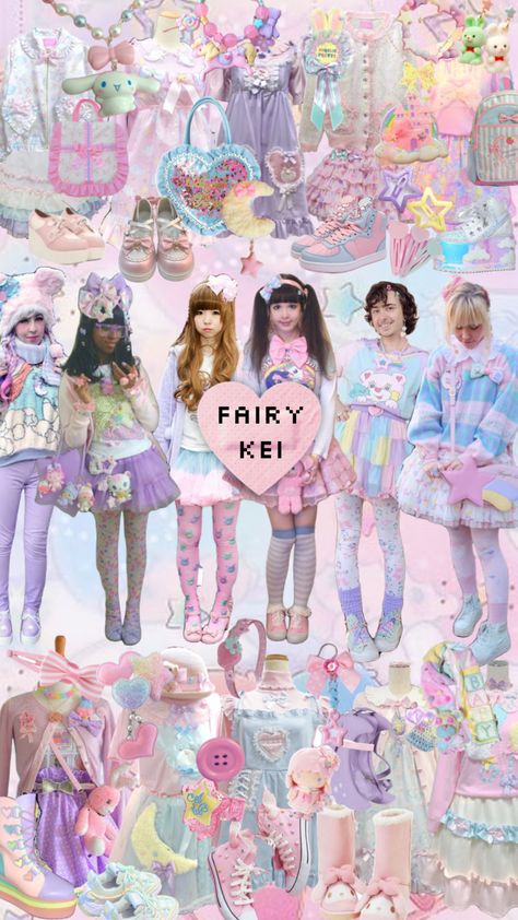 Party Kei Outfits, Dolly Kei Aesthetic, Yume Kawaii Outfit Ideas, Party Kei Aesthetic, Fairy Kei Wallpaper, Fairykei Aesthetic, Fairykei Outfit, Fairykei Fashion, Pop Kei Fashion