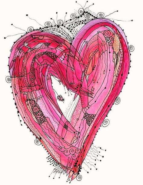 Heart Art Painting, Valentines Watercolor, Heart Artwork, Valentines Art, Doodles Zentangles, Heart Painting, Happy Paintings, Zentangle Art, Holiday Art