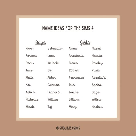 Sims 4 Last Names, Sims Ideas People No Cc, Sims 4 Roleplay Ideas, Sims 4 Family Ideas People, Sims Inspiration People, Sims 4 Name Ideas, Sims 4 Storylines, Sims 4 Inspiration People, Sims Ideas People