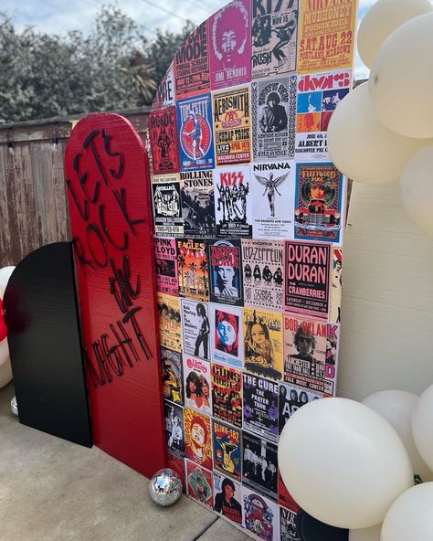 Rocker Party Ideas, Rock And Roll Theme Photo Booth, 80s Rock Decorations, Rock Band Party Decorations, 60th Rock And Roll Party, School Of Rock Theme Party, Glam Rock Decor Party, Trunk Or Treat Rock And Roll, Bon Jovi Themed Party