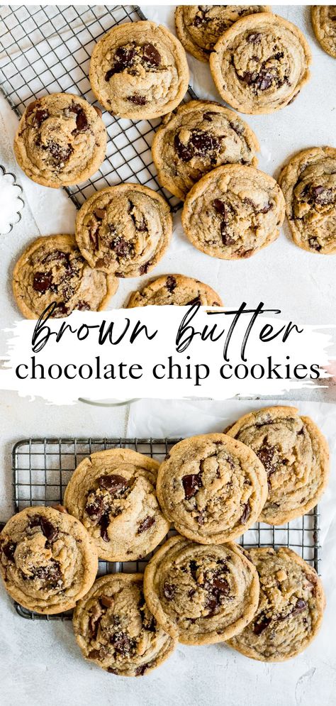 brown butter chocolate chip cookies on wire rack Broma Bakery Brown Butter Chocolate Chip Cookies, Southern Living Brown Butter Chocolate Chip Cookies, Overnight Chocolate Chip Cookies, Brown Butter Chocolate Chip Cookies No Chill, Chocolate Chip Cookies Recipe Brown Butter, Cookie Recipes Chocolate Chip Brown Butter, The Best Brown Butter Choc Chip Cookies, Thick Brown Butter Chocolate Chip Cookies, Brown Sugar Cookies Chocolate Chip