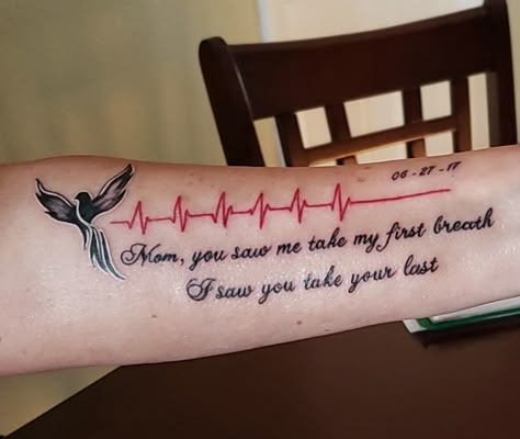 You Saw Me Take My First Breath Tattoo, In Memory Tattoo, Breath Tattoo, Rip Tattoos For Dad, Lifeline Tattoos, Justin Tattoo, Memorial Tattoos Mom, Rip Tattoos, Tattoos Mom