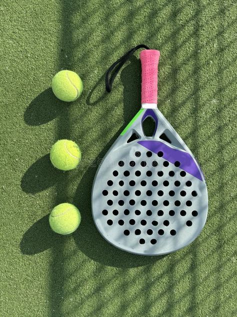 Paddle tennis racket and balls on court . High quality photo stock photos Paddle Tennis, Tennis Photography, Paddle Ball, Photo Stock Images, Quality Photo, Photo Stock, Tennis Racket, Tennis, Stock Photos