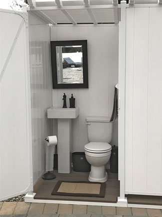 New Jersey Company Innovates with Above-Floor Plumbing To Make Outdoor Bathrooms a Breeze – Saniflo Shed Toilet Ideas, Small Outdoor Restroom Ideas, Tiny Outdoor Bathroom, Outside Toilet Ideas Outdoor Bathrooms, Outdoor Toilet For Pool, Outside Restroom Ideas, Garden Toilet Ideas, Outside Bathroom Ideas Backyards, Outdoor Bathroom Ideas Backyards