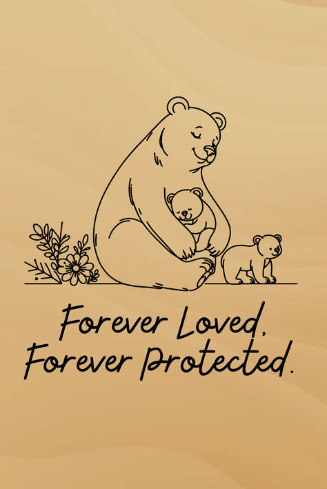 A tender moment frozen in time, illustrating the unbreakable bond between a mother and her precious cubs. A heartwarming scene of a mother bear tenderly embracing her cubs. Mothers day, mom, mommy, mama, mothers day gift, mama bear, best mama, mama gifts Mama Bear Two Cubs Tattoo, Animal Mom Tattoo, Mama Bear And Cubs Drawing, Momma Bear Tattoo Cubs, Mom Bear And Cubs Tattoo, Mother Bear Tattoo, Mama Bear Drawing, Momma Bear Quotes, Mama Bear And Cubs Tattoo