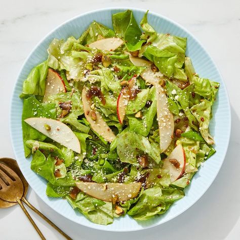 Recipe: Butter Lettuce & Apple Salad with Parmesan & Balsamic-Dijon Vinaigrette - Blue Apron Butter Lettuce Salad, Roasted Pistachios, Butter Lettuce, Dijon Vinaigrette, Apple Salad, Lettuce Salad, Blue Apron, Rabbit Food, Favorite Appetizers