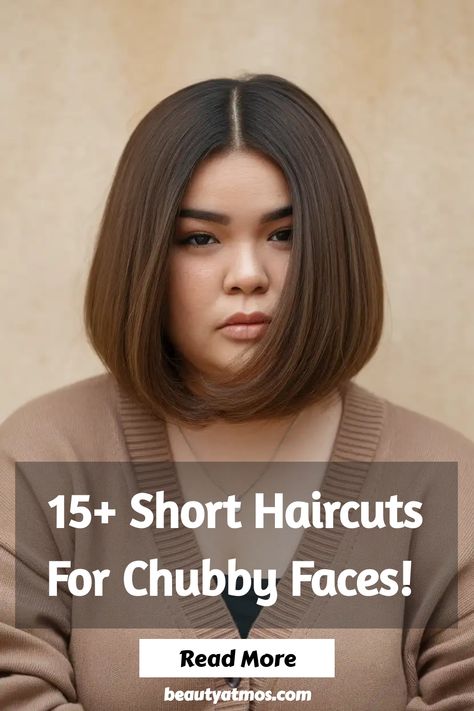 Looking for the perfect short hairstyle for a chubby face? Check out these trendy short hair styles that are flattering and fabulous! Say goodbye to dull hair days with a fresh, modern short haircut for your chubby face. Whether you prefer pixie cuts, bob styles, or layered looks, there is a chic and stylish option just waiting for you. Embrace your unique beauty with a flattering and confidence-boosting new 'do. Chin Length Bob Plus Size, Plus Size Bob Haircut Round Faces, Short Haircuts Round Face Women, Short Hair Wide Face, Bob Chubby Face, Haïr Cut For Fat Face, Short Hair Full Face, Short Haircut Chubby Face, Haïr Cut For Chubby Face