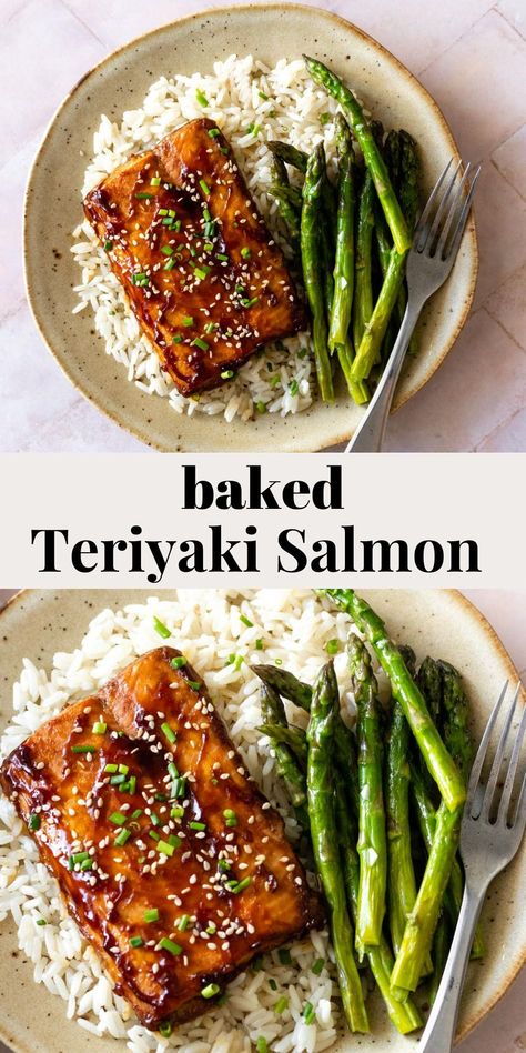 Rice And Asparagus, Easy Salmon Dinner, Baked Salmon And Asparagus, Salmon Dinner Recipes, Baked Teriyaki Salmon, Salmon Meal Prep, Salmon Teriyaki Recipe, Healthy Salmon Recipes, Easy Salmon Recipes