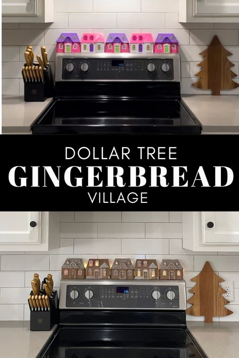 Get the Pottery Barn gingerbread village designer look for less by making this DIY gingerbread village using Dollar Tree items. Gingerbread Theme. Christmas Kitchen. Diy Traditional Christmas Decor, Holiday Decor Aesthetic, Diy Gingerbread Village, Diy Gingerbread Ornaments, Dollar Tree Gingerbread, Christmas Decor Aesthetic, Winter Traditions, Holiday Interior, Diy Gingerbread