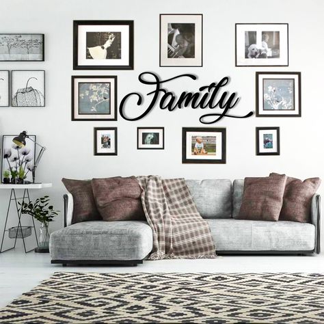 PRICES MAY VARY. Family Metal Wall Decor: Family sign wall decor is designed with the vintage but active glyph design of Family, which is comfortable and homespun, adding a cosy atmosphere to your home.Not only can be used as a beautiful hanging decoration, but also can bring joy by creating an elegant and special atmosphere Metal Family Sign Wall Decor: The letters for wall decor are made of high-quality cold-rolled steel, smooth and lightweight, can decorate your room for a long time. Each pie Family Wall Letters, Picture Decor Ideas Living Room, Picture Wall Ideas For Hallway, Couple Photo Frames On The Wall Bedroom, Living Room Wall Decor Ideas Farmhouse, Family Photo Wall Ideas Living Rooms Layout Picture Arrangements, Mixtiles Photo Wall Living Room, Great Room Wall Decor Ideas, Wall Family Picture Ideas