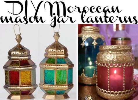 http://grosgrainfabulous.blogspot.com/2013/07/diy-moroccan-mason-jar-lanterns.html Outdoor Lantern Ideas, Diy Moroccan Lantern, Diy Outdoor Lanterns, Lanterns Diy, Moroccan Party, Glass Lanterns, Mason Jar Lanterns, Moroccan Theme, Budget Party