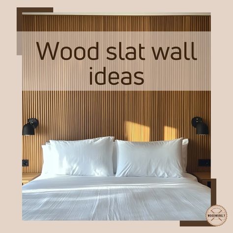 Wood slat wall ideas Slat Wall With Crown Molding, Wood Slat Accent Wall Ideas, Wooden Slat Wall Bedroom, Slat Wall Ideas Bedroom, Wood Slat Wall Bedroom, Wood Panels On Wall Ideas, Wall Slats Decor, Slat Wall Bedroom, Vertical Wood Slat Wall