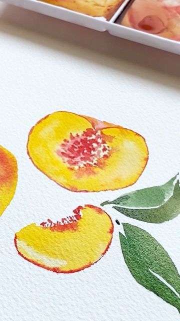 Kristin Van Leuven on Instagram: "When I posted about peaches earlier this week I didn’t know you all would be so excited about them! Full tutorial now on my YouTube channel (link in bio!) Peaches are easier than you might think! Will you try these out? #watercolor #peaches #watercolorpeaches" Easy Watercolor Fruit, How To Paint A Peach, Peach Watercolor Painting, Fruit Watercolor Painting Easy, Easy Watercolor Pencil Ideas, Watercolor Fruit Tutorial, Peach Drawing Easy, Watercolor Paintings Fruit, Watercolor Inspirations Easy