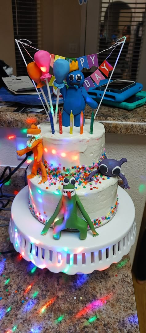 Rainbow Friends Birthday Party Cake, Rainbow Friends Birthday Decoration, Roblox Rainbow Friends Birthday Party, Roblox Rainbow Friends Cake, Lanky Box Cake, Rainbow Friends Roblox Birthday Cake, Monster Birthday Cake, Blue Rainbow Friends Cake, Rainbow Friends Birthday