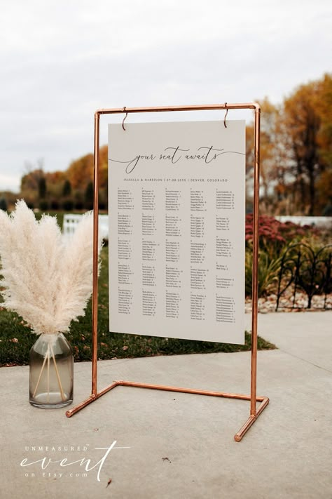 "𝐒𝐀𝐕𝐄 𝐀𝐍 𝐄𝐗𝐓𝐑𝐀 𝟏𝟎% ⮕ https://bit.ly/3EWroZC This DIY PRINTABLE wedding seating chart template features an elegant calligraphy font and an easy to read alphabetical layout. Use this template to edit the fonts, font color, and background color to match your event needs.  This template can be accessed through TEMPLETT.COM; an online editor where you can edit without downloading any additional software or fonts. You will receive an email from TEMPLETT.COM just moments after purchase to edit your template.  Download and print at with a professional service/local print shop. These charts print great at VistaPrint. Use the link below to save 20% on your order with them. ✅INSTANT ACCESS ✅NO EXPIRATION DATE ✅EDIT MOST WORDING/FONTS/COLORS ✅PRINT AT HOME OR PROFESSIONALLY ⬇️TRY THE DEMO Wedding Seating Chart Sign Alphabetical, Seating Chart Wedding Ideas 30 Tables, Alphabetic Seating Chart Wedding, Diy Seating Chart Wedding Alphabetical, Printed Seating Chart Wedding, Seating Chart Wedding Poster, Wedding Seating Chart Ideas Alphabetical Table Numbers, Seating Chart Wedding By Last Name, Display Seating Chart Wedding