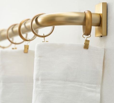 1.25" Diam. Hidden Connection Room Darkening Curtain Rod, Large, Brass | Pottery Barn Pottery Barn Curtain Rods, French Curtain Rod, Brass Curtain Rod, Gold Curtain Rods, Pottery Barn Curtains, Brass Curtain Rods, French Curtains, Curtain Rings With Clips, Match Design