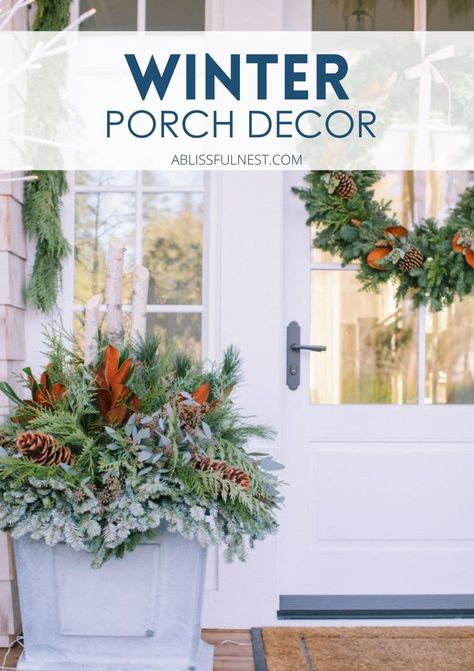 Winter porch decor is the secret to keeping things cheerful during the colder months. Add a wreath, some fairy lights, and a blanket or two for good measure. It’s all about creating a space that feels warm and inviting. Your porch deserves some love this winter! #winterporchdecor #outdoordecor #porchgoals