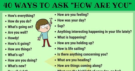 How Are You! The list below shows different ways to ask "How Are You" in English that you can use in your daily English conversations. Asking How Are You, Different Ways To Ask How Are You, Different Way To Ask How Are You, How To Ask How Are You In Different Ways, Ways To Ask How Are You, Different Ways To Say How Are You, Other Ways To Ask How Was Your Day, Ways To Say How Are You, Other Ways To Say How Are You