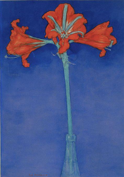 Red Amaryllis with Blue Background (c.1907) by Piet Mondrian. From Plant: Exploring the Botanical World Pit Mondrian, Mondrian Painting, Piet Mondrian Painting, Floral Abstract Painting, Red Amaryllis, Mondrian Art, Watercolor Fruit, Henri Rousseau, Floral Poster