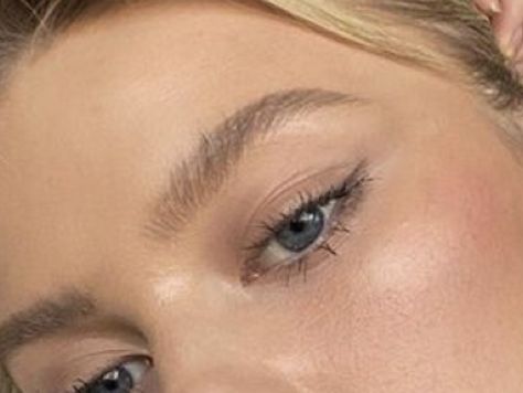 Peachy Lipstick, True Summer Celebrities, Grey Eyeliner, Bright Eyeliner, Gray Eyeliner, Summer Celebrities, Bella Hadid Makeup, Mascara And Eyeliner, Glossy Eyeshadow