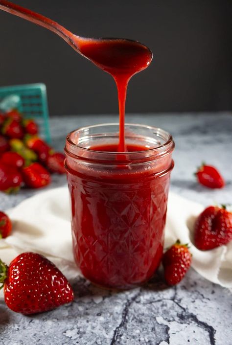 Homemade Strawberry Syrup Recipe Strawberry Coulis Recipe, Strawberry Syrup Recipe, Homemade Strawberry Syrup, Strawberry Syrup Recipes, Strawberry Coulis, Coulis Recipe, Simple Syrup Recipes, Homemade Syrup, Strawberry Syrup