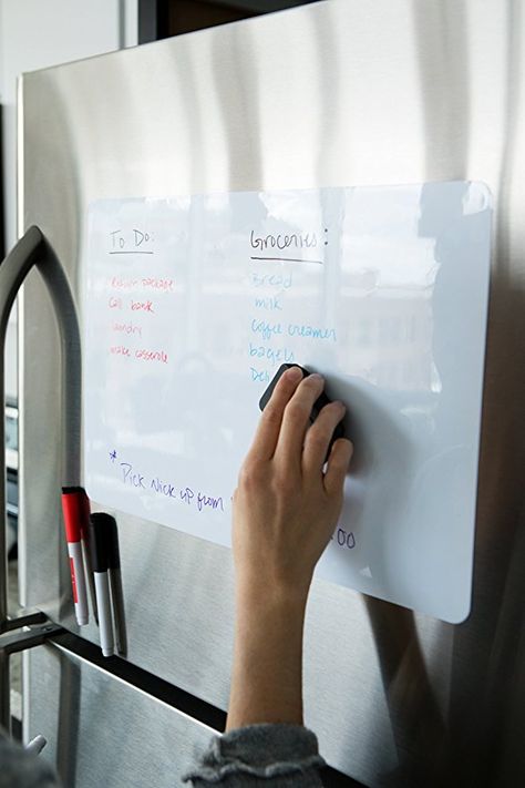 Kitchen White Board, Downstairs Kitchen, Whiteboard Organization, Board Marker, Krusty Krab, Kitchen Fridge, Magnetic Whiteboard, Marker Board, Fridge Decor