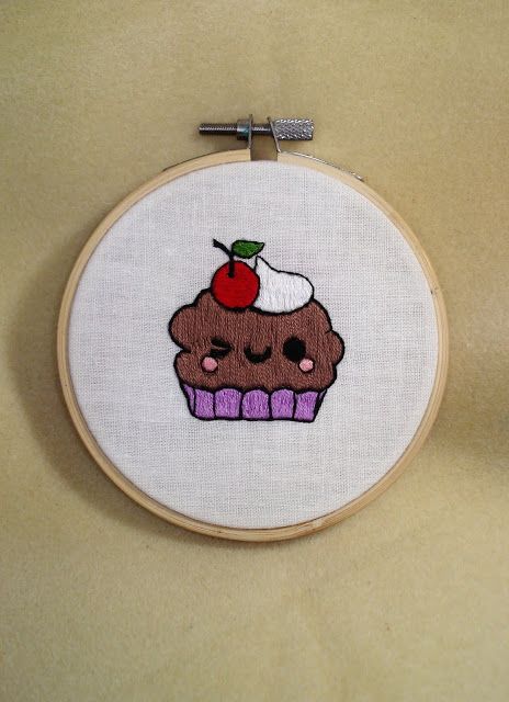 OMG - I need something sweet... Kawaii cupcake... | My stuff, my life  Hand embroidered mini hoopla My Stuff, Something Sweet, Hand Embroidered, My Life, Cupcake, Coin Purse, Embroidery, Art, Kawaii