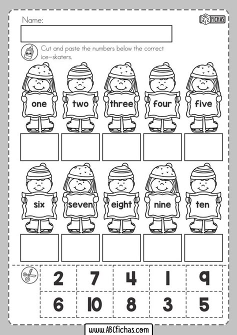 Ficha de los numeros en ingles para niños - ABC Fichas Kindergarten Math Review, Winter Math Worksheets, Ingles Kids, Number Words Worksheets, Winter Math Activities, Graphing Worksheets, Ordinal Numbers, Base Ten Blocks, English Activities For Kids