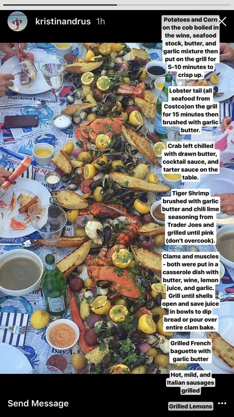 Clam Bake Menu Ideas, Indoor Seafood Boil Party, New England Seafood Boil, Crab Bake Party Seafood Boil, Crab Boil Wedding, Seafood Boil Menu Party Ideas, New England Clam Bake Party, Backyard Seafood Boil Party Ideas, Seafood Boil Tablescape