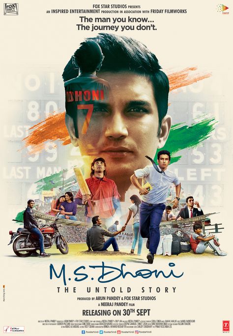 M.S. Dhoni: The Untold Story (2016) Ms Dhoni The Untold Story, Ms Dhoni Movie, Movie One Day, 2016 Movies, Full Songs, Best Bollywood Movies, M S Dhoni, Dhoni Wallpapers, Bollywood Films