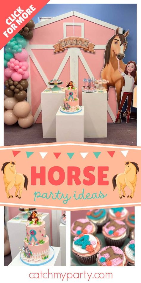 Horse Birthday Party Ideas Girl, Horse Theme Birthday Party Girl, Spirit Birthday Party Ideas, Spirit Riding Free Birthday Party, Spirit Birthday Party, Horse Theme Birthday Party, Elena Birthday Party, Animal Party Ideas, Spirit Birthday