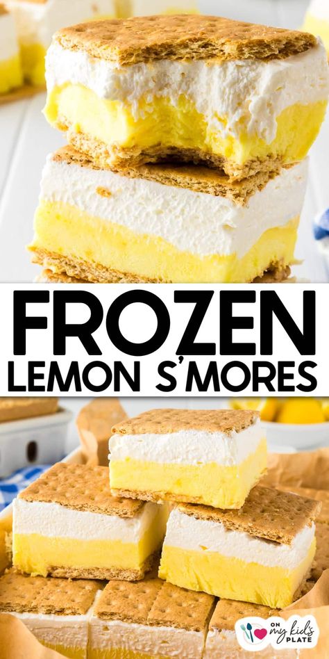 Frozen Lemon S'mores Lemon Ice Cream Bars, Snacks For Party No Bake, Summer Recipes For Kids, Dessert Ideas For Kids, Frozen Smores, Fruity Cakes, Chocolate Fudge Bars, Recipes Kids Love, Desert Bars