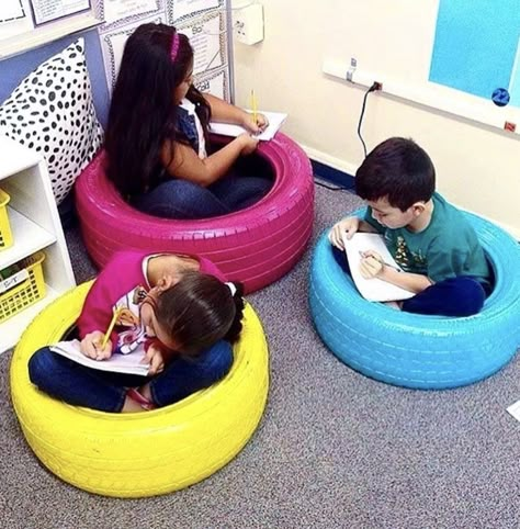 hang Flexible Seating Classroom Elementary, Tire Seats, Flexible Seating Classroom, Classroom Elementary, Diy Seating, Classroom Seating, Flexible Seating, New Classroom, Classroom Setting