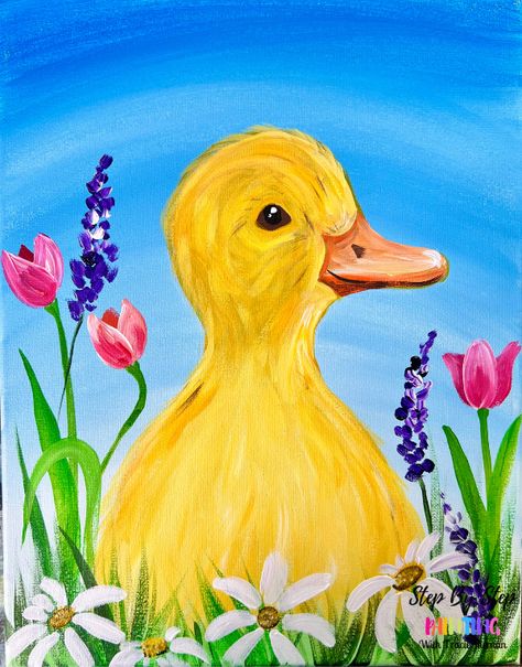 Step By Step Easter Painting, Spring Canvas Painting Ideas, Canvas Art Aesthetic Simple, Paint N Sip Ideas, Paint And Sip Ideas Step By Step, Easter Paintings On Canvas, Spring Painting Ideas On Canvas, Easy Canvas Art Aesthetic, Canvas Art Aesthetic