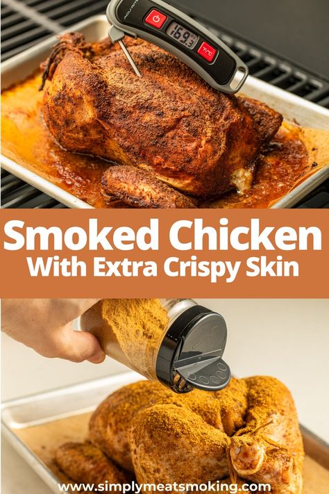 Smoked Whole Chicken Recipe (Traeger Whole Chicken) Traeger Whole Chicken, Traeger Grill Recipes Chicken, Whole Smoked Chicken, Bbq Whole Chicken, Smoker Recipes Chicken, Traeger Chicken, Grilled Whole Chicken, Smoked Chicken Recipes, Smoked Whole Chicken