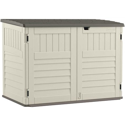 Bin Shelter, Shed Landscaping Ideas, Small Outdoor Storage, Septic Tank Covers, Outside Storage Shed, Hide Trash Cans, Garbage Can Storage, Garbage Shed, Shed Landscaping