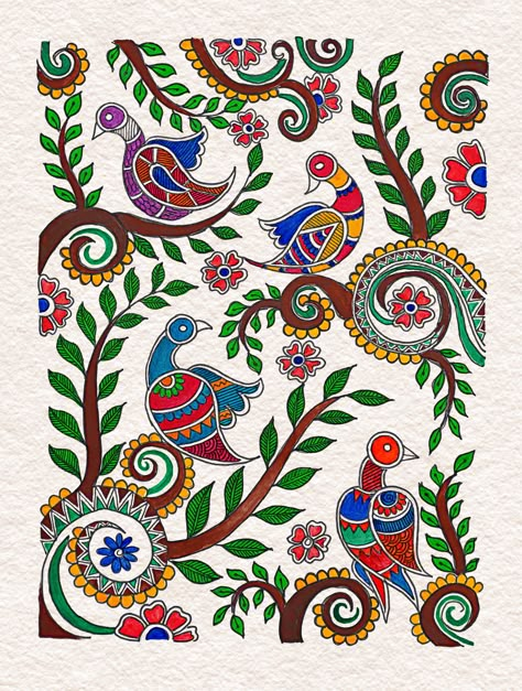 Peacock Madhubani, Madhubani Paintings Peacock, Mithila Painting, Gond Painting, Painting Mandala, Folk Art Design, Madhubani Paintings, Kalamkari Painting, Boho Art Drawings