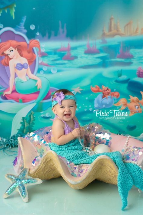 Mermaid Cake Smash, Baby Mermaid Costumes, Newborn Mermaid, Mermaid Photoshoot, Little Mermaid Outfit, Twins Photography, Newborn Milestone, Mimi Birthday, Mermaid Crochet