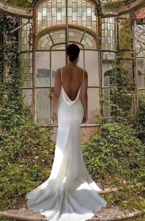 Cowl Wedding Crepe or Charmeuse Wedding Dress With Fit and Flare Silhouette and Covered Button Detail. Variety of Necklines to Choose From. - Etsy Minimalist Wedding Dresses Open Back, Elegant Open Back Wedding Dress, Pretty Back Wedding Dress, Wedding Dresses Simple Silk, Drop Back Wedding Dress, Wedding Dress Buttons Down Back, Simple Timeless Wedding Dress, Wedding Backless Dress, Scoop Back Wedding Dress