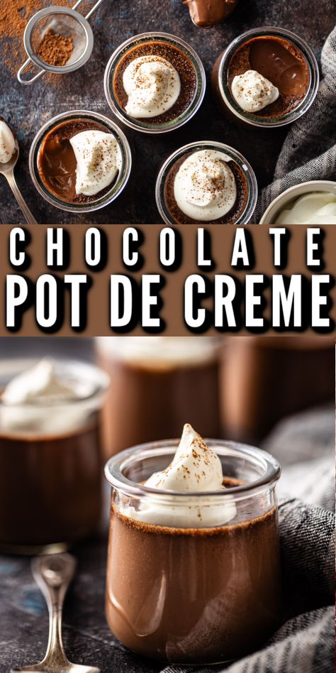 I nearly swooned when I took my first taste! This chocolate pot de creme recipe was so easy, it blew me away! Creme Recipe, Modern Honey, Luncheon Ideas, Chocolate Recipes Easy, Fresh Whipped Cream, Brulee Recipe, Decadent Chocolate Desserts, Chocolate Custard, Chocolate Creme